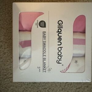 Pink and White Baby Swaddle Blanket Set of 3